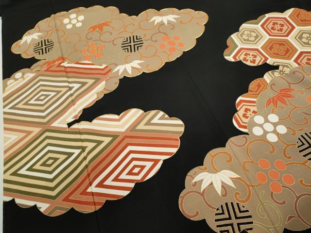 平和屋着物▼豪華黒留袖　駒刺繍　雲取り吉祥唐草文　金彩　正絹　逸品　CABD9601ze