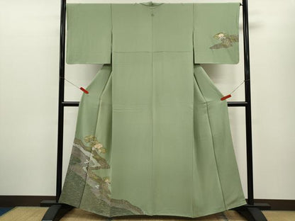 平和屋着物▼訪問着　駒刺繍　地紙道長草花文　金彩　やまと謹製　正絹　逸品　CABD9613ze