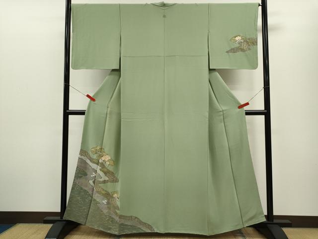 平和屋着物▼訪問着　駒刺繍　地紙道長草花文　金彩　やまと謹製　正絹　逸品　CABD9613ze