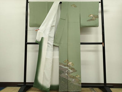 平和屋着物▼訪問着　駒刺繍　地紙道長草花文　金彩　やまと謹製　正絹　逸品　CABD9613ze