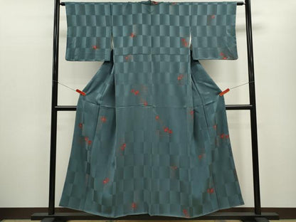 平和屋着物■上質な小紋 絞り 市松 枝葉文 正絹 逸品 CABD9641ze