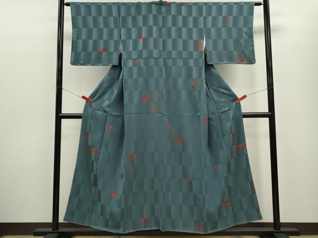 平和屋着物■上質な小紋 絞り 市松 枝葉文 正絹 逸品 CABD9641ze