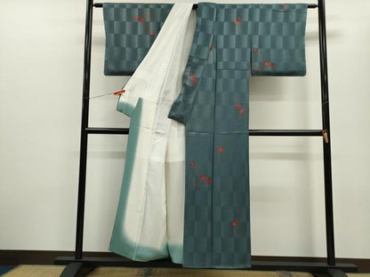 平和屋着物■上質な小紋 絞り 市松 枝葉文 正絹 逸品 CABD9641ze