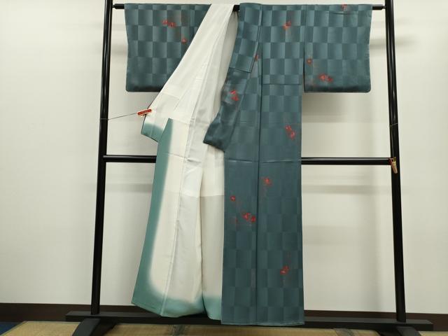 平和屋着物■上質な小紋 絞り 市松 枝葉文 正絹 逸品 CABD9641ze