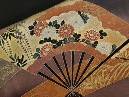 平和屋着物■豪華黒留袖　扇面几帳飛鶴花文　暈し染め　金彩　正絹　逸品　CABD9655ze