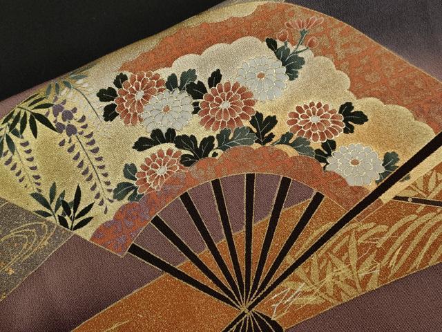平和屋着物■豪華黒留袖　扇面几帳飛鶴花文　暈し染め　金彩　正絹　逸品　CABD9655ze