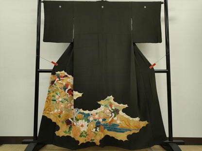 平和屋着物■豪華黒留袖　駒刺繍　松竹梅飛鶴流水草花文　金彩　正絹　逸品　CABD9660ze
