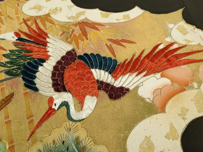 平和屋着物■豪華黒留袖　駒刺繍　松竹梅飛鶴流水草花文　金彩　正絹　逸品　CABD9660ze