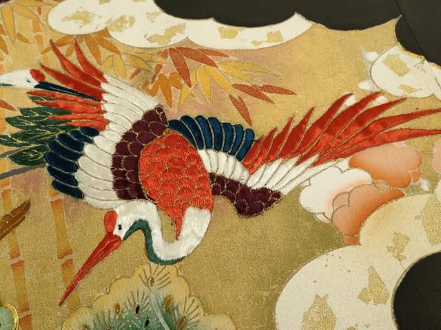 平和屋着物■豪華黒留袖　駒刺繍　松竹梅飛鶴流水草花文　金彩　正絹　逸品　CABD9660ze