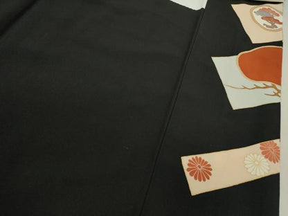 平和屋着物■豪華黒留袖　駒刺繍　飛鶴宝尽くし松花文　金彩　正絹　逸品　CABD9664ze