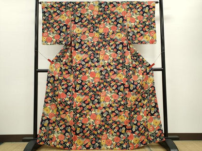 平和屋着物■上質な小紋 切嵌草花文 鬼しぼ縮緬 正絹 逸品 CABD9665ze