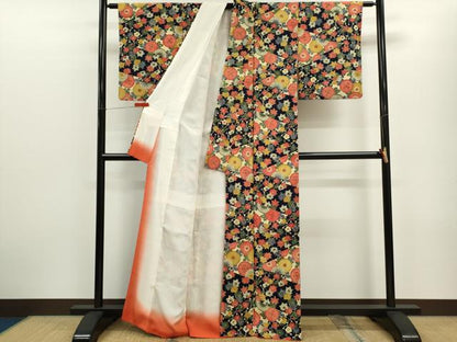平和屋着物■上質な小紋 切嵌草花文 鬼しぼ縮緬 正絹 逸品 CABD9665ze