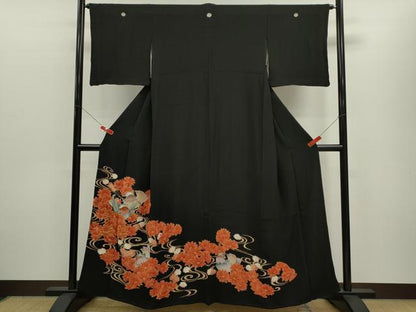 平和屋着物■豪華黒留袖　駒刺繍　鴛鴦流水草花文　金銀彩　正絹　逸品　CABD9667ze