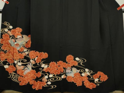 平和屋着物■豪華黒留袖　駒刺繍　鴛鴦流水草花文　金銀彩　正絹　逸品　CABD9667ze
