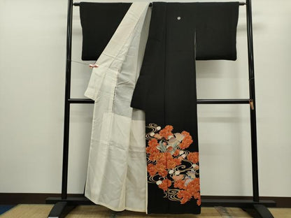 平和屋着物■豪華黒留袖　駒刺繍　鴛鴦流水草花文　金銀彩　正絹　逸品　CABD9667ze