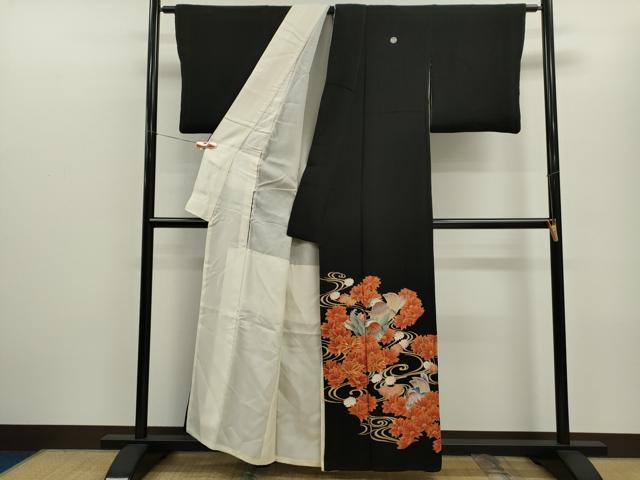 平和屋着物■豪華黒留袖　駒刺繍　鴛鴦流水草花文　金銀彩　正絹　逸品　CABD9667ze