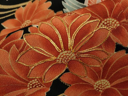 平和屋着物■豪華黒留袖　駒刺繍　鴛鴦流水草花文　金銀彩　正絹　逸品　CABD9667ze