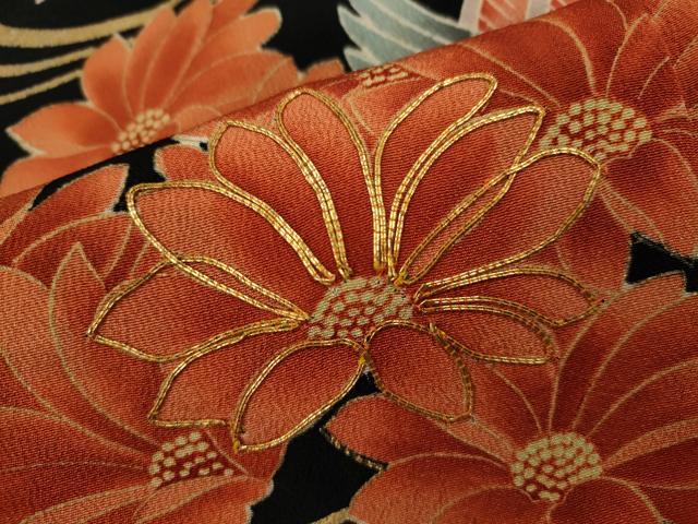 平和屋着物■豪華黒留袖　駒刺繍　鴛鴦流水草花文　金銀彩　正絹　逸品　CABD9667ze