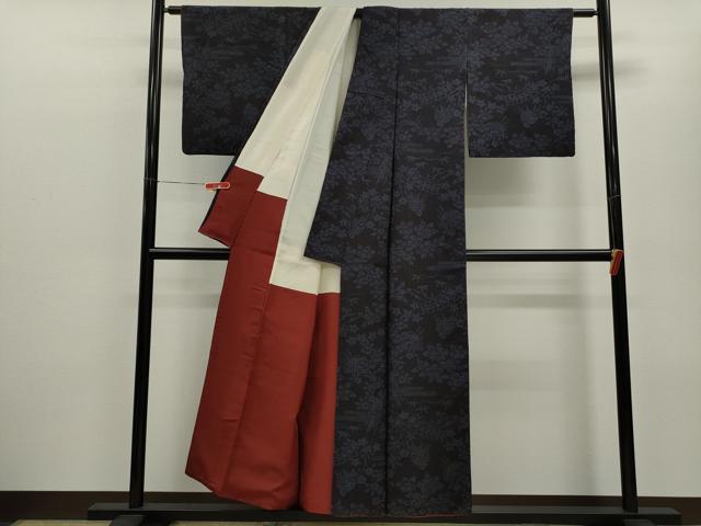 平和屋着物■結城紬　100亀甲　風景花文　正絹　逸品　CABD9669ze