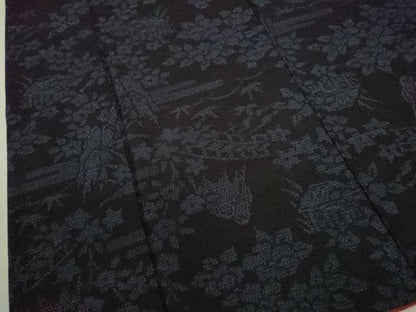 平和屋着物■結城紬　100亀甲　風景花文　正絹　逸品　CABD9669ze