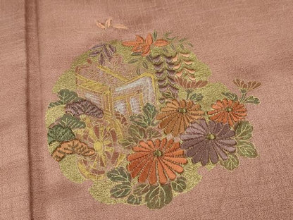 平和屋着物■訪問着 刺繍 御所車雪輪草花文 暈し染め 金銀彩 正絹 逸品 未使用 CABD9677ze
