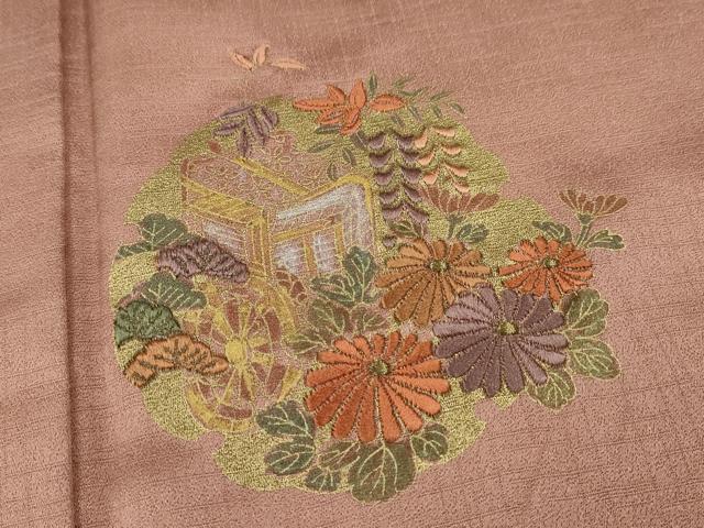 平和屋着物■訪問着 刺繍 御所車雪輪草花文 暈し染め 金銀彩 正絹 逸品 未使用 CABD9677ze