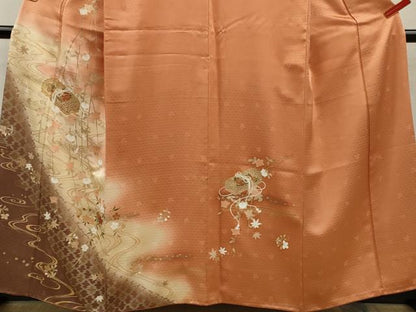 平和屋着物■訪問着 駒刺繍 文箱草花文 暈し染め 金彩 正絹 逸品 CABD9680ze