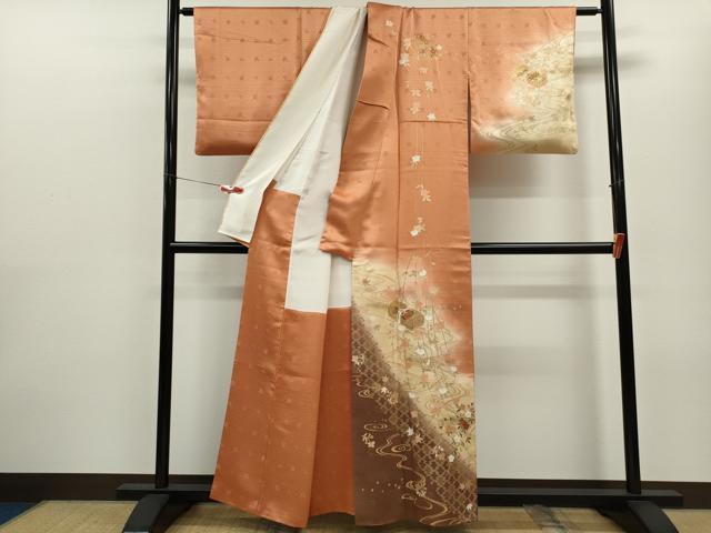 平和屋着物■訪問着 駒刺繍 文箱草花文 暈し染め 金彩 正絹 逸品 CABD9680ze