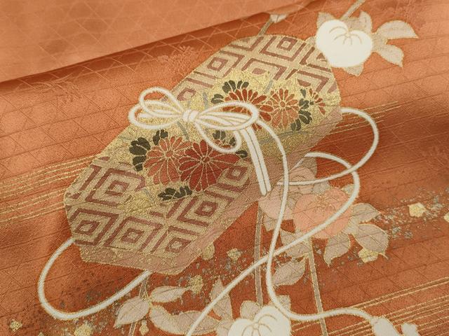 平和屋着物■訪問着 駒刺繍 文箱草花文 暈し染め 金彩 正絹 逸品 CABD9680ze