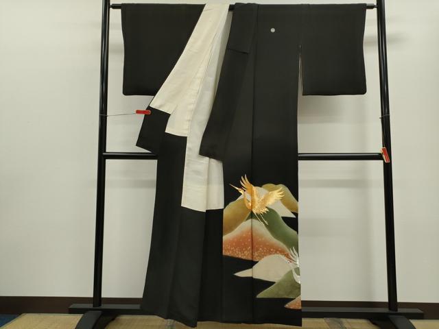 平和屋着物■豪華黒留袖　駒刺繍　遠山飛鶴文　暈し染め　金彩　正絹　逸品　CABD9691ze