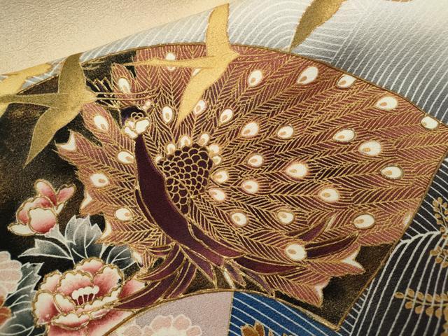 平和屋着物■豪華色留袖 作家物 地紙重ね飛鶴孔雀花文 暈し染め 金彩 正絹 逸品 CABD9711ze