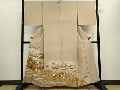 平和屋着物■豪華色留袖 駒刺繍 飛鶴草花文 正絹 逸品 CABD9712ze