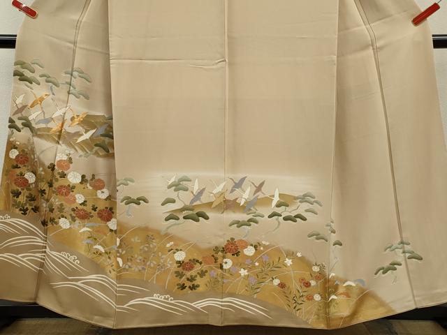 平和屋着物■豪華色留袖 駒刺繍 飛鶴草花文 正絹 逸品 CABD9712ze