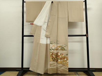 平和屋着物■豪華色留袖 駒刺繍 飛鶴草花文 正絹 逸品 CABD9712ze