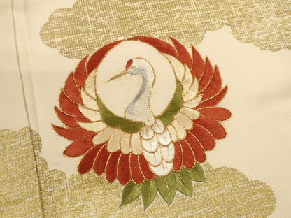 平和屋着物■訪問着 駒刺繍 松竹梅雲取り飛鶴丸文 金彩 正絹 逸品 CABD9714ze