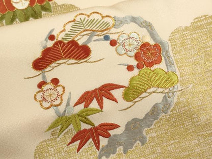 平和屋着物■訪問着 駒刺繍 松竹梅雲取り飛鶴丸文 金彩 正絹 逸品 CABD9714ze