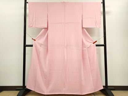 平和屋着物■上質な色無地　紬地　鴇色　正絹　逸品　CABD9720ze