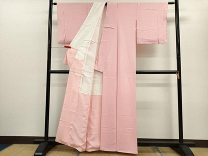 平和屋着物■上質な色無地　紬地　鴇色　正絹　逸品　CABD9720ze