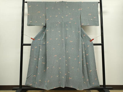平和屋着物■上質な小紋 梅松葉文 鬼しぼ縮緬 正絹 逸品 CABD9727ze