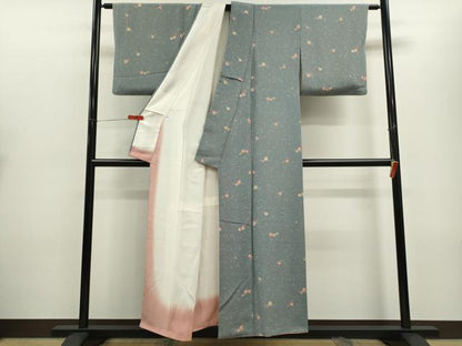平和屋着物■上質な小紋 梅松葉文 鬼しぼ縮緬 正絹 逸品 CABD9727ze