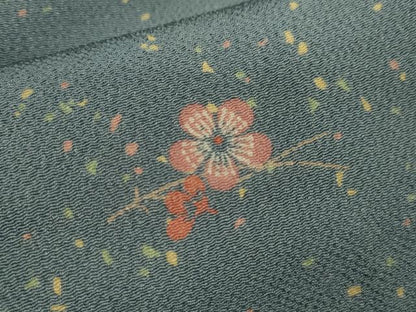 平和屋着物■上質な小紋 梅松葉文 鬼しぼ縮緬 正絹 逸品 CABD9727ze