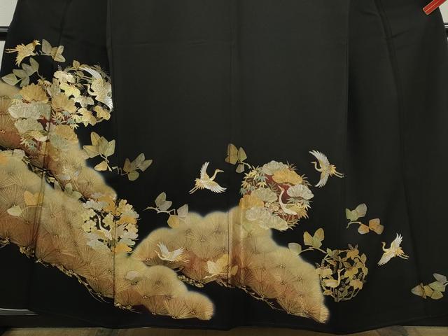 平和屋着物■豪華黒留袖　松竹梅飛鶴丸文　暈し染め　金銀彩　正絹　逸品　CABD9730ze