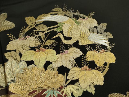 平和屋着物■豪華黒留袖　松竹梅飛鶴丸文　暈し染め　金銀彩　正絹　逸品　CABD9730ze