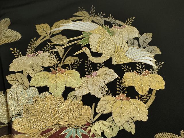 平和屋着物■豪華黒留袖　松竹梅飛鶴丸文　暈し染め　金銀彩　正絹　逸品　CABD9730ze