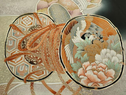 平和屋着物■豪華黒留袖　ロング丈　駒刺繍　鼓飛鶴花文　暈し染め　金彩　正絹　逸品　CABD9732ze