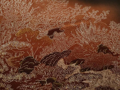 平和屋着物■豪華黒留袖　刺繍　風景文　暈し染め　金糸　金彩　正絹　逸品　CABD9734ze