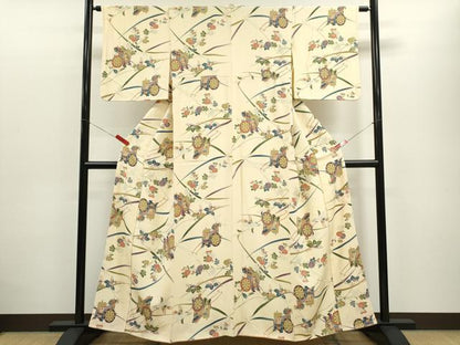 平和屋着物■上質な小紋 御所車草花文 正絹 逸品 CABD9743ze
