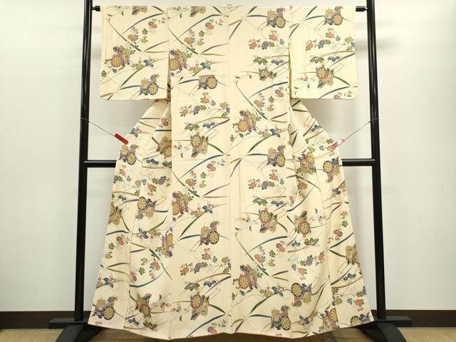 平和屋着物■上質な小紋 御所車草花文 正絹 逸品 CABD9743ze