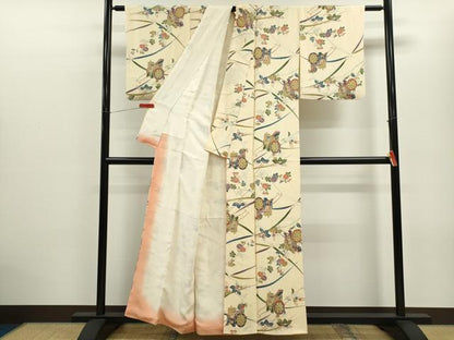 平和屋着物■上質な小紋 御所車草花文 正絹 逸品 CABD9743ze