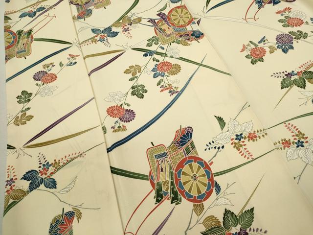 平和屋着物■上質な小紋 御所車草花文 正絹 逸品 CABD9743ze